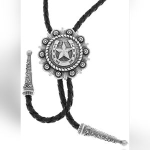 New silver leather star bolo tie approximately 40"